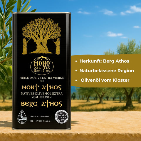 Extra Natives Olivenöl vom Berg Athos – 5L Kanister
