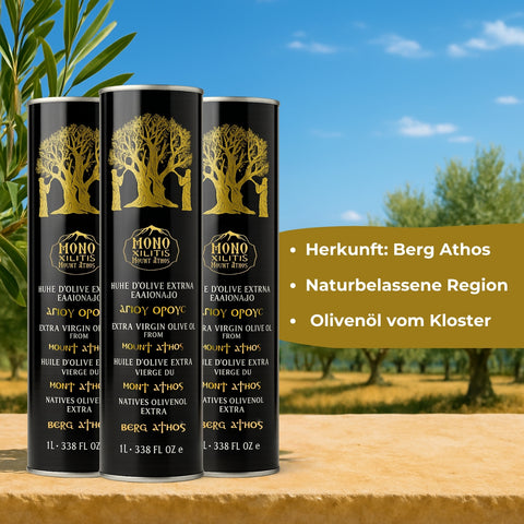 Extra Natives Olivenöl vom Berg Athos – 3x 1L Dosen