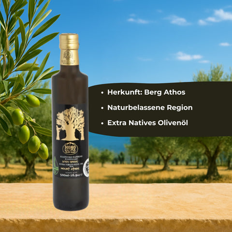 Extra Natives griechisches Olivenöl vom Berg Athos – 500ml Flasche