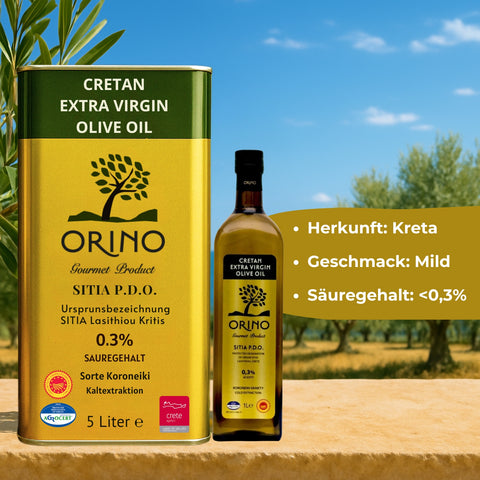 Olivenöl extra nativ 6L Nachfüll-Set – Orino P.D.O. Kreta | 5L Kanister + 1L Flasche