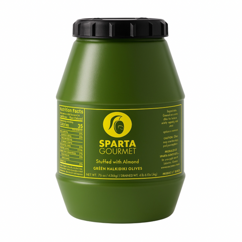 Grüne Oliven gefüllt mit Mandeln 2 kg – Sparta Gourmet