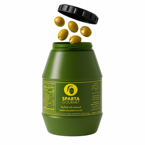 Grüne Oliven gefüllt mit Mandeln 2 kg – Sparta Gourmet