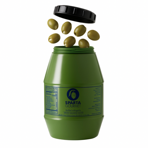 Grüne Oliven gefüllt mit Knoblauch 2 kg – Sparta Gourmet Premium Qualität aus Griechenland
