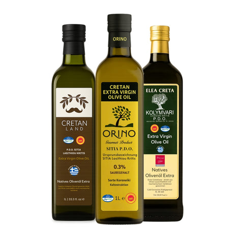 Olivenöl extra nativ 3x 1L Kennenlern-Set – P.D.O. Kreta | Orino, Cretan Land & Elea Creta