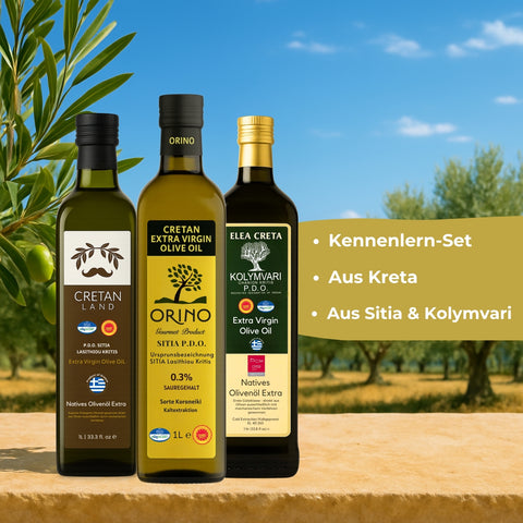 Olivenöl extra nativ 3x 1L Kennenlern-Set – P.D.O. Kreta | Orino, Cretan Land & Elea Creta