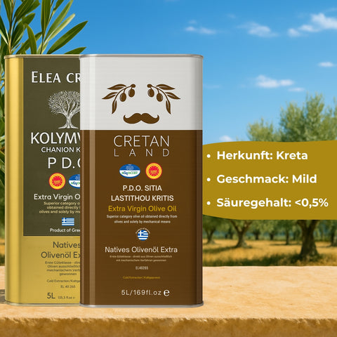 Kreta P.D.O. Olivenöl Bundle - 5L Elea Kreta Kolymvari + 5L Cretan Land P.D.O. Sitia