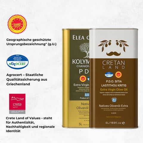 Kreta P.D.O. Olivenöl Bundle - 5L Elea Kreta Kolymvari + 5L Cretan Land P.D.O. Sitia