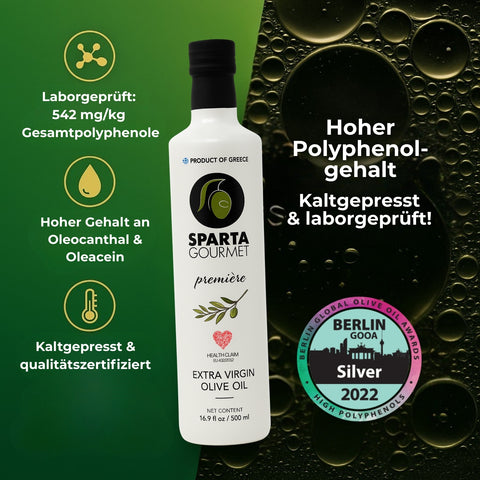 Sparta Gourmet Genuss-Set – 2x 500 ml Premium Olivenöl extra nativ & + 2x Premium-Oliven im Glas (insgesamt 650 g)