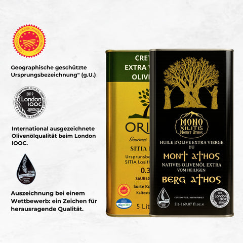 Griechisches Olivenöl Extra Nativ 2x5l Bundle aus Kreta Sitia P.D.O. & Berg Athos