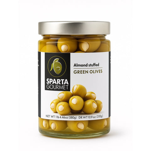 Grüne Oliven gefüllt mit Mandeln 310g - Sparta Gourmet Premium Qualität aus Griechenland