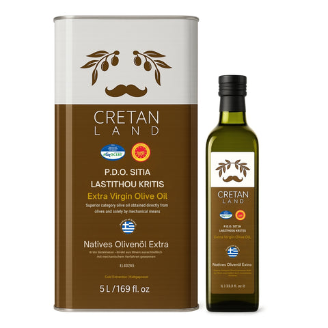 Olivenöl extra nativ 6L Nachfüll-Set – Cretan Land P.D.O. Sitia Lasithiou Kritis | 5L Kanister + 1L Flasche