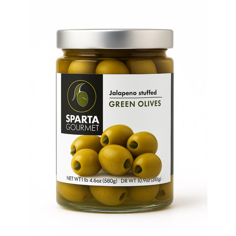 Grüne Oliven gefüllt mit Jalapenios 310g - Sparta Gourmet Premium Qualität aus Griechenland