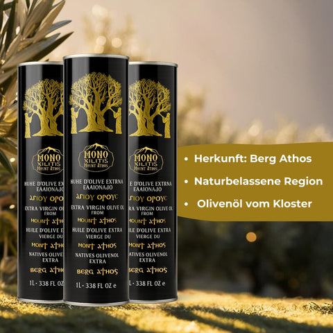 Extra Natives Olivenöl vom Berg Athos – 3x 1L Dosen