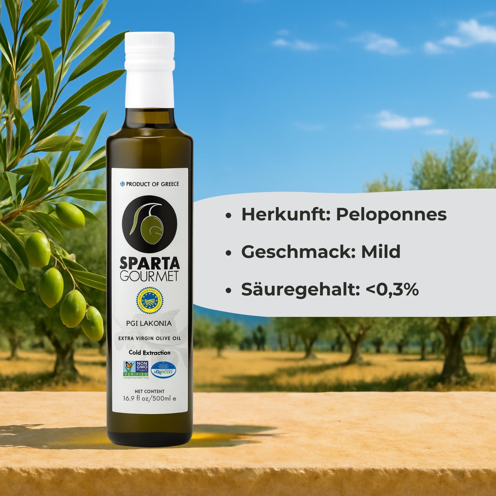 Extra Natives Olivenöl aus Griechenland g.g.A. Lakonia 500ml – Sparta Gourmet