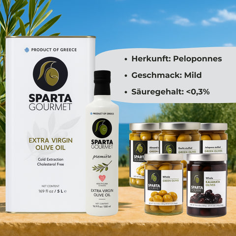 Griechisches Olivenöl Extra Nativ 5L – Sparta Gourmet, kaltgepresst aus Peloponnes