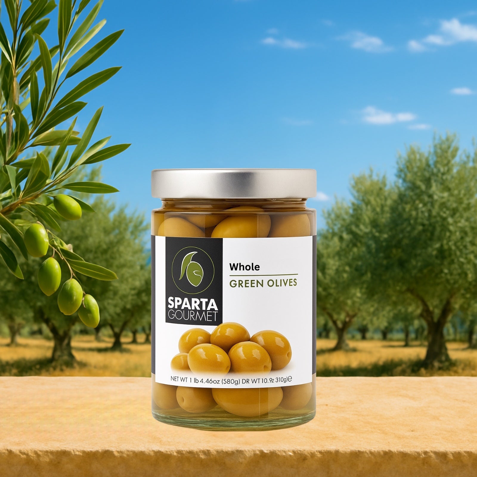 Grüne Oliven mit Stein im Glas 310g – Sparta Gourmet Premium Qualität aus Griechenland