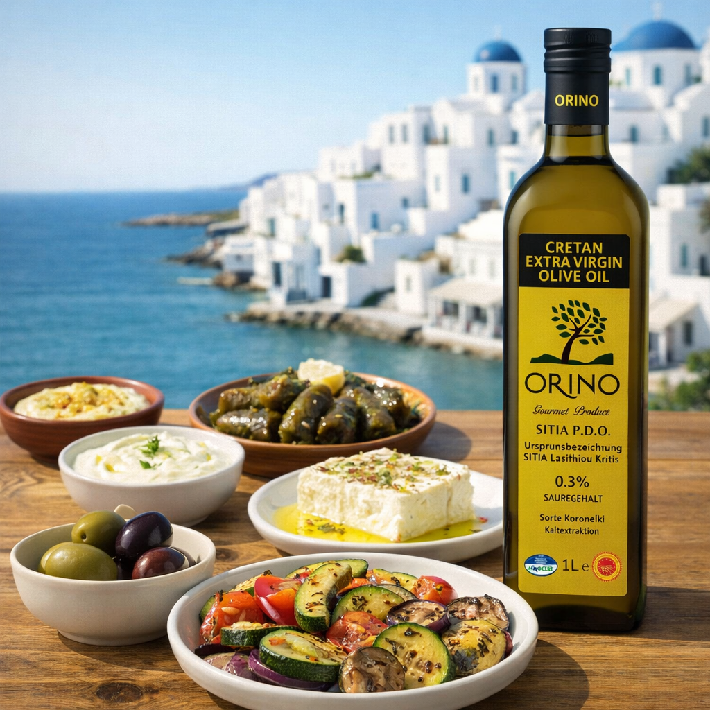 1l Orino Anwendungsmöglichkeiten des Olivenöls welches sich hevorragend zum anrichten von Grillgemüse, Meze und Salaten eignet