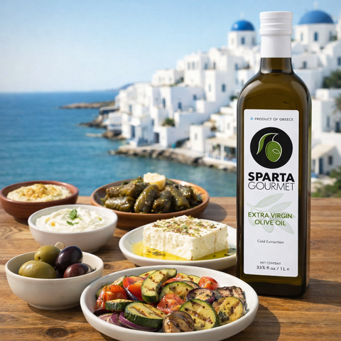1l Sparta Gourmet Anwendungsmöglichkeiten welche sich hevorragend zu Grillgemüse, Meze und Salaten eignet