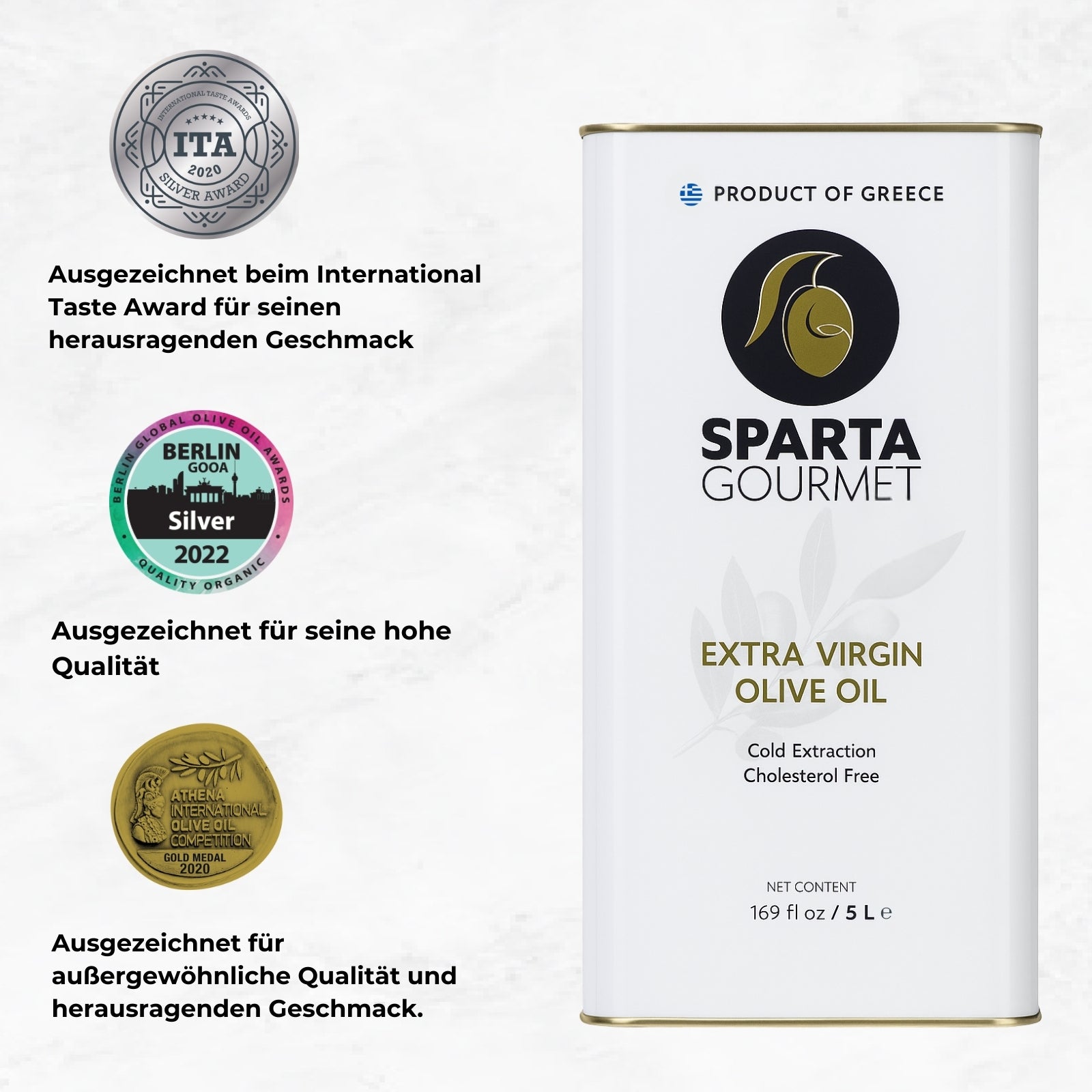 Griechisches Olivenöl Extra Nativ 5L – Sparta Gourmet, kaltgepresst aus Peloponnes