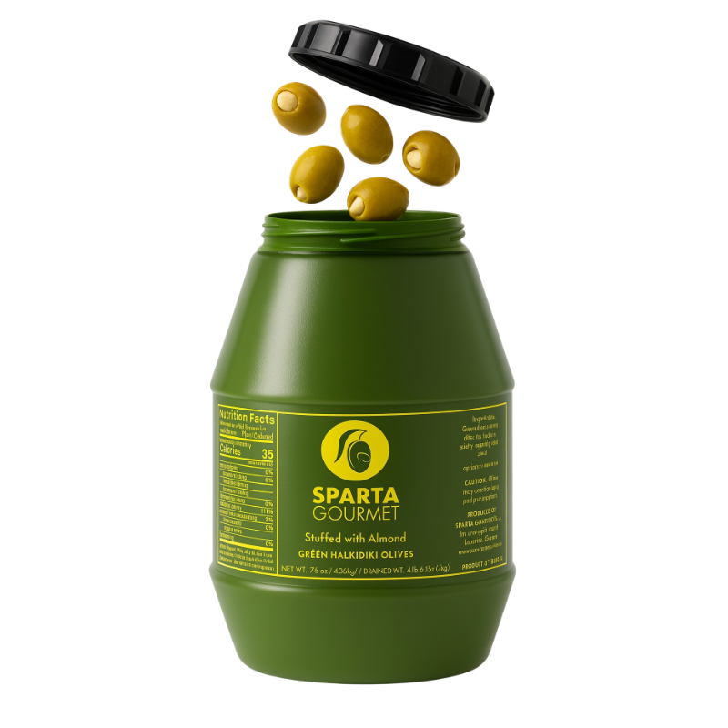 Grüne Oliven gefüllt mit Mandeln 2 kg – Sparta Gourmet
