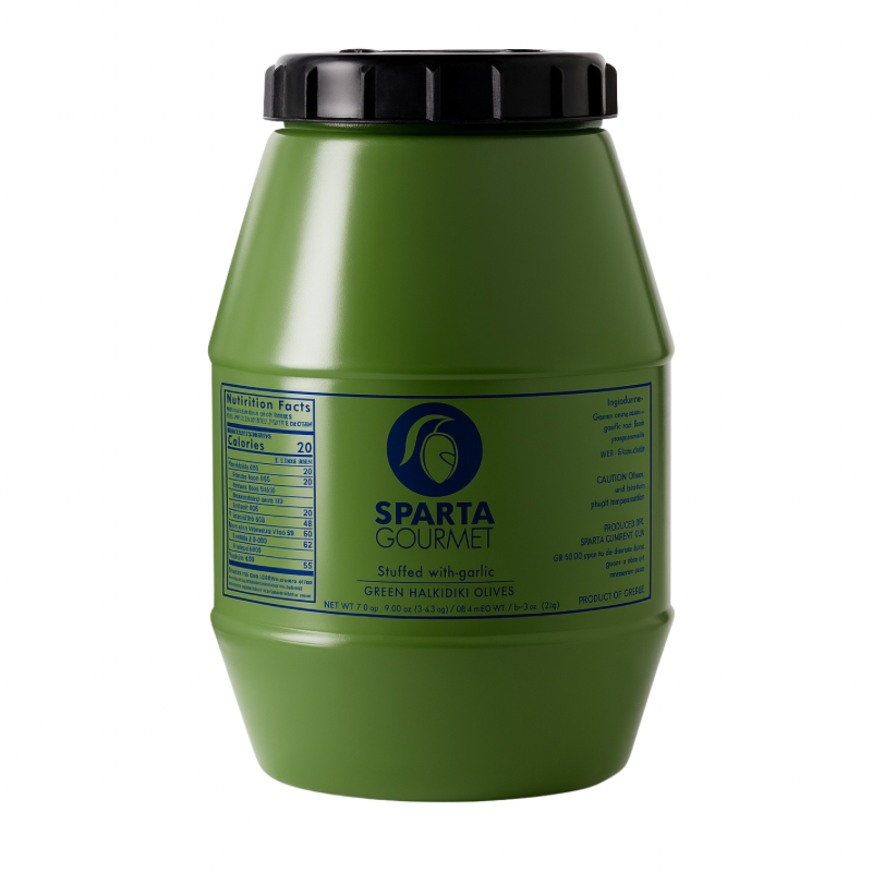 Grüne Oliven gefüllt mit Knoblauch 2 kg – Sparta Gourmet Premium Qualität aus Griechenland