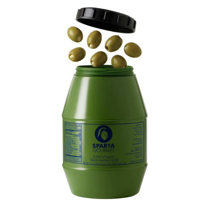 Grüne Oliven gefüllt mit Knoblauch 2 kg – Sparta Gourmet Premium Qualität aus Griechenland
