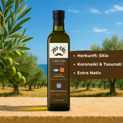 Olivenöl extra nativ aus Kreta 1L – Cretan Land P.D.O. Sitia Lasithiou Kritis