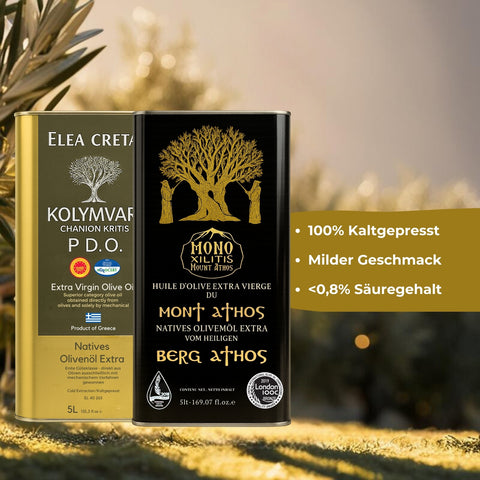 Olivenöl extra nativ  Bundle - Elea Creta P.D.O. Kolymvari 5l+Monoxilitis vom Berg Athos 5l
