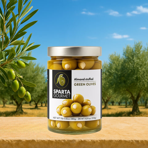 Grüne Oliven gefüllt mit Mandeln 310g - Sparta Gourmet Premium Qualität aus Griechenland
