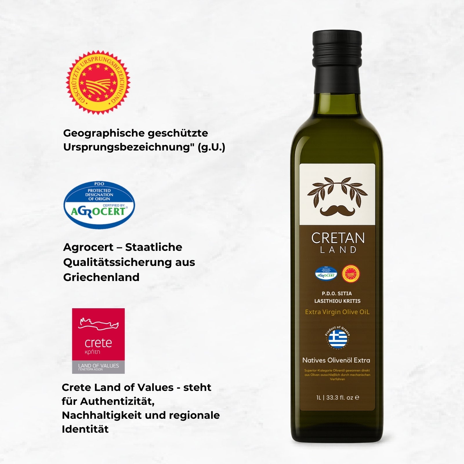 Olivenöl extra nativ aus Kreta 1L – Cretan Land P.D.O. Sitia Lasithiou Kritis