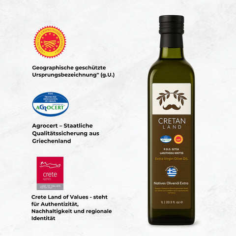 Olivenöl extra nativ aus Kreta 1L – Cretan Land P.D.O. Sitia Lasithiou Kritis