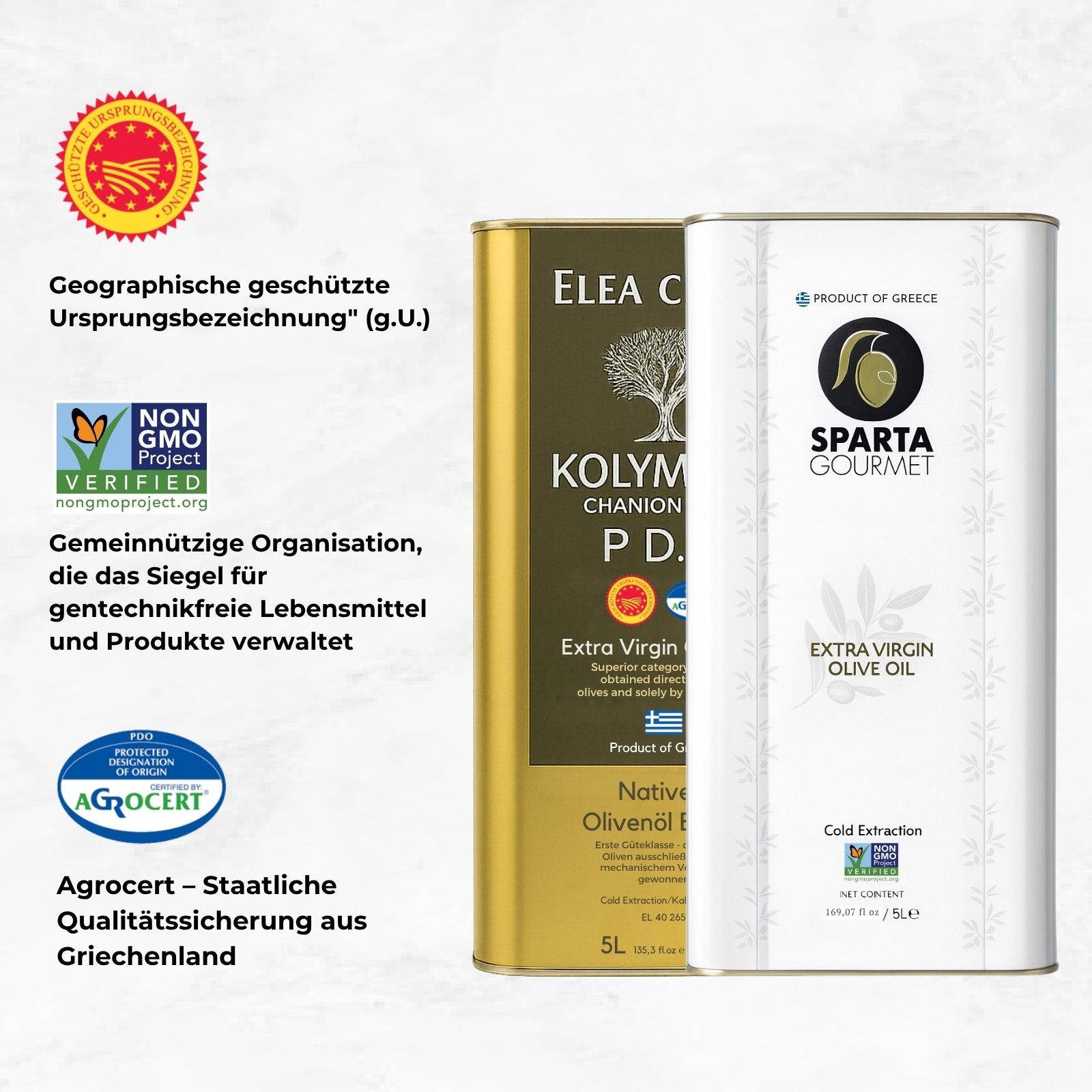 Griechisches Olivenöl Extra Nativ Bundle 2x5L – PDO Kreta & Peloponnes | Elea Creta Kolymvari & Sparta Gourmet