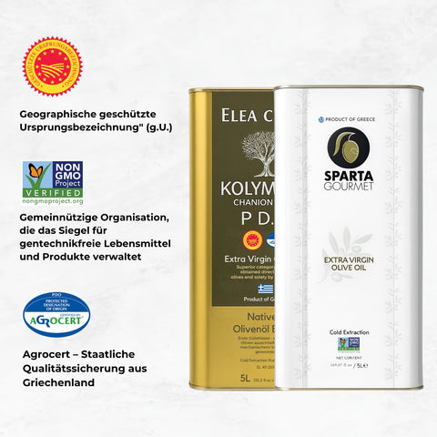 Griechisches Olivenöl Extra Nativ Bundle 2x5L – PDO Kreta & Peloponnes | Elea Creta Kolymvari & Sparta Gourmet