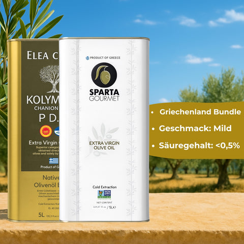 Griechisches Olivenöl Extra Nativ Bundle 2x5L – PDO Kreta & Peloponnes | Elea Creta Kolymvari & Sparta Gourmet