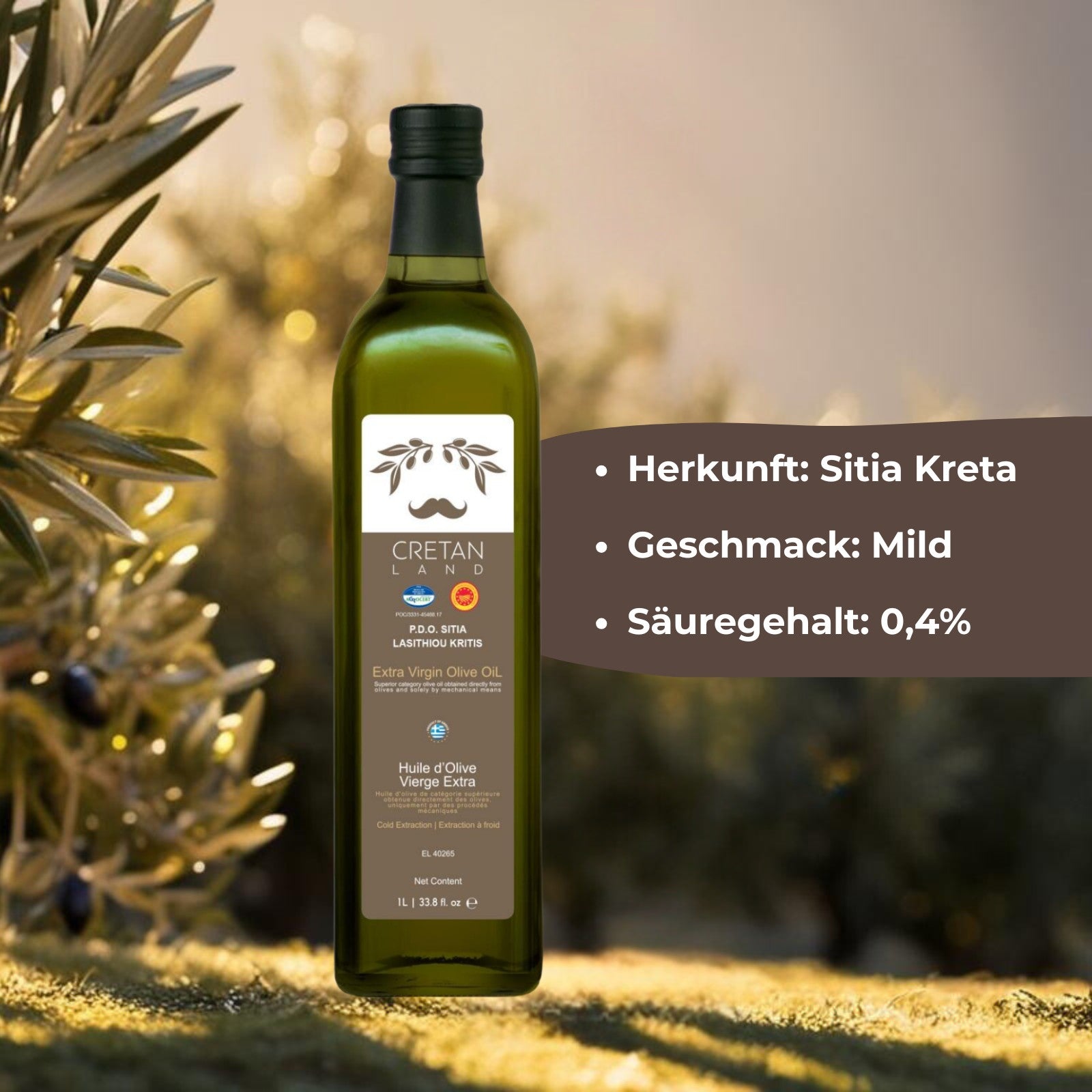 Olivenöl extra nativ aus Kreta 1L – Cretan Land P.D.O. Sitia Lasithiou Kritis