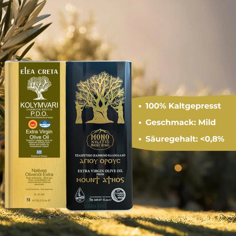 Olivenöl extra nativ  Bundle - Elea Creta P.D.O. Kolymvari 5l+Monoxilitis vom Berg Athos 5l