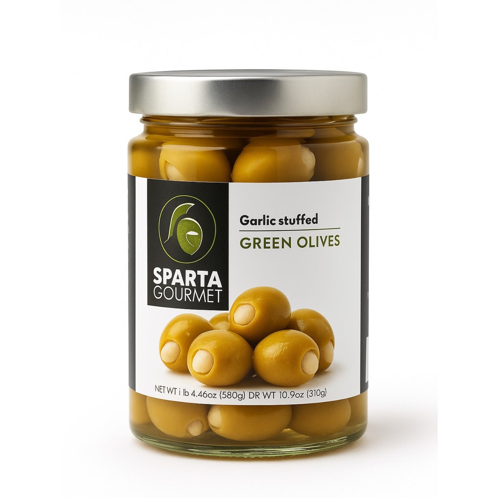 Grüne Oliven gefüllt mit Knoblauch 310g - Sparta Gourmet Premium Qualität aus Griechenland