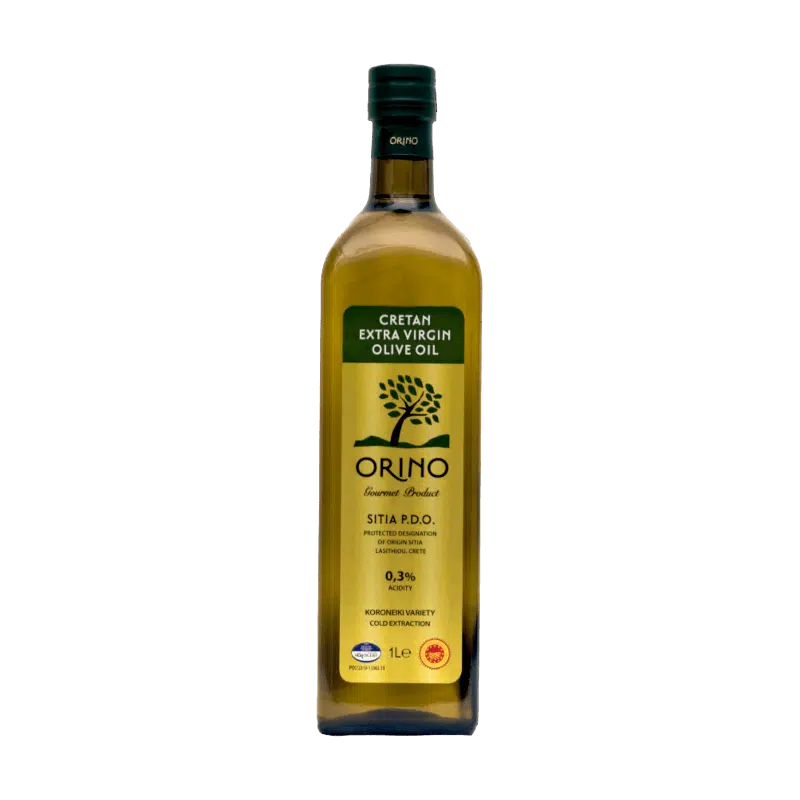 Griechisches Olivenöl extra nativ P.D.O. Kreta 0,3 % in 1-Liter-Glasflasche, mild-fruchtiger Geschmack, handverlesene Oliven, Premium-Qualität, international ausgezeichnet.