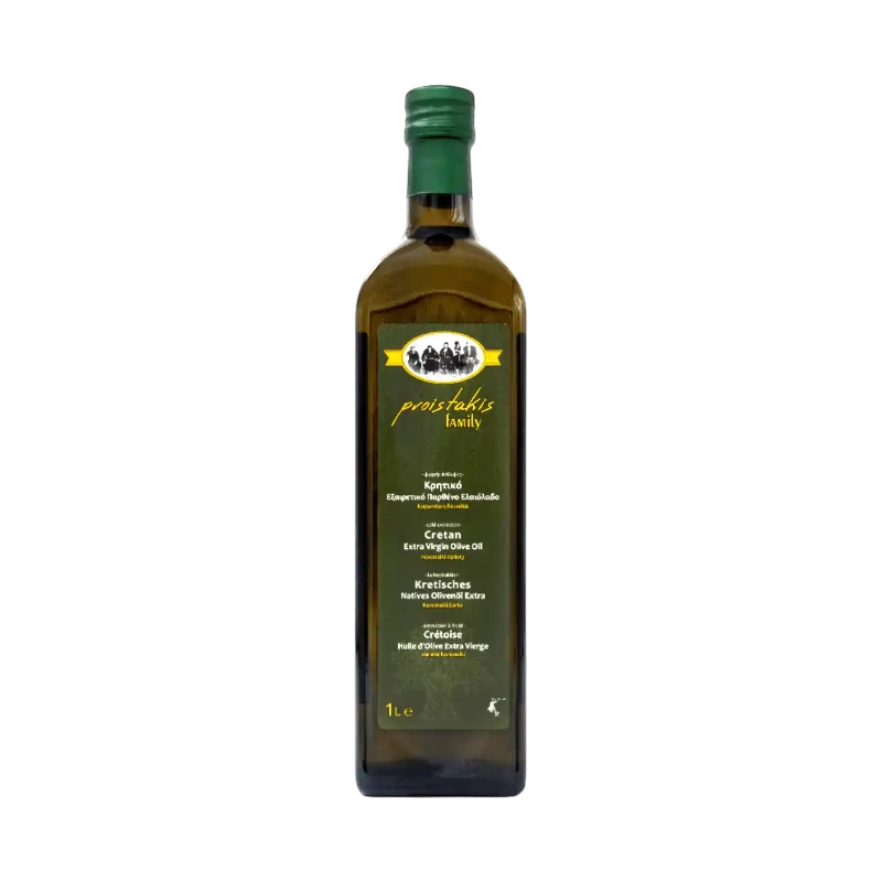 Olivenöl extra nativ aus Kreta 1,0l von Proistakis Family, hergestellt aus 100 % kretischen Oliven mit einem Säuregehalt von unter 0,8 %, mild-fruchtig und ideal für die Küche.