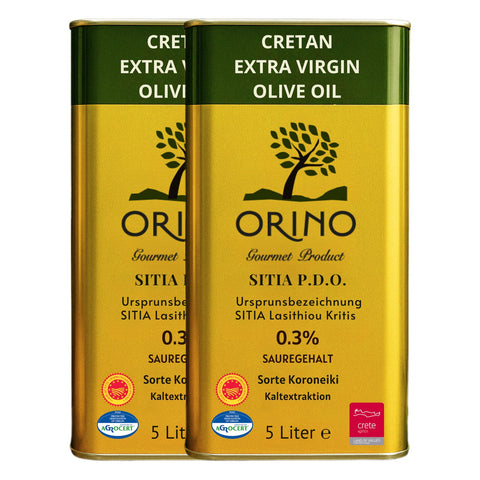 PDO-zertifiziertes Olivenöl aus Sitia Kreta im Doppelpack 2x5-Liter-Kanister von Orino